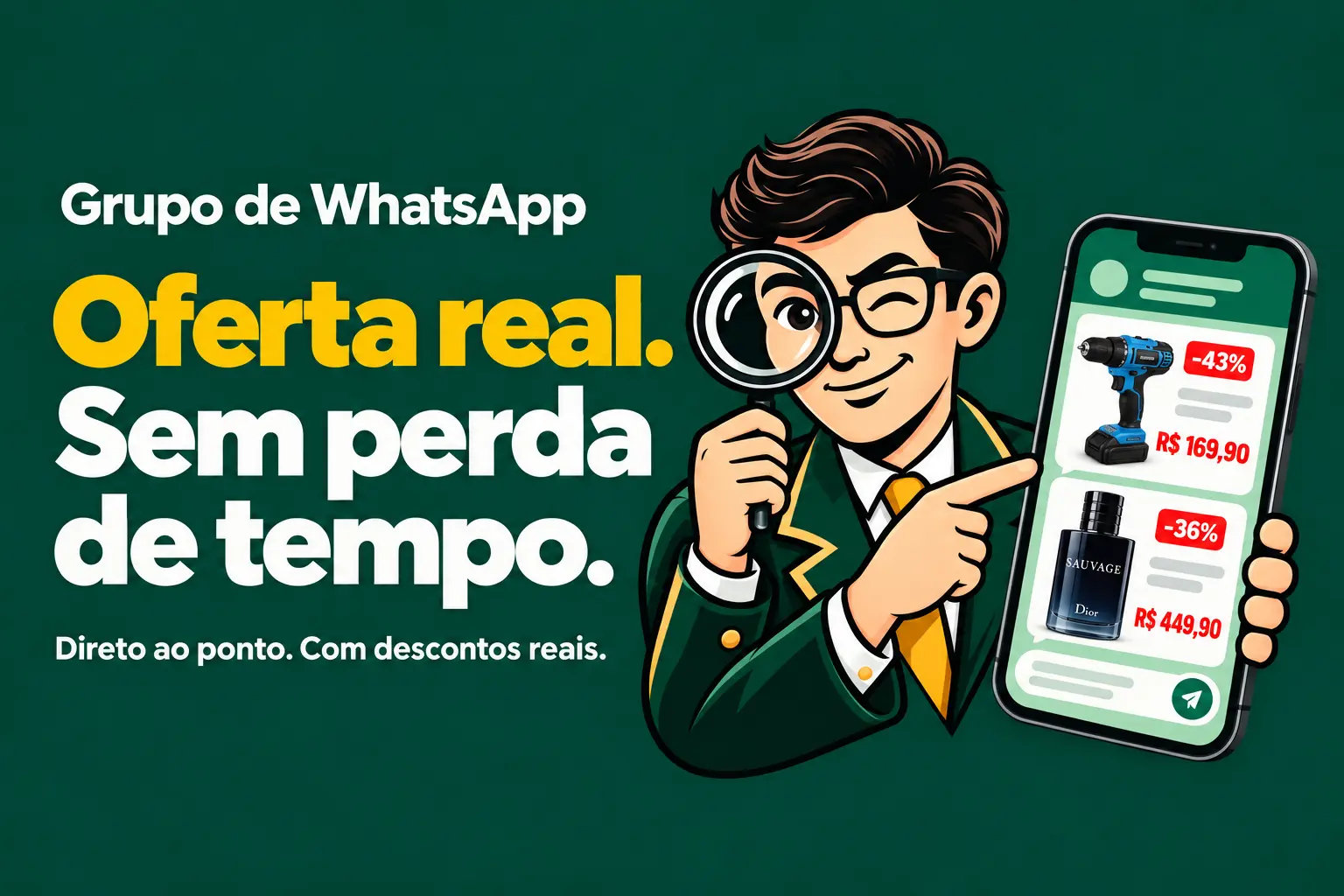 Dr. Faro ao lado de um celular. Oferta real, sem perda de tempo.